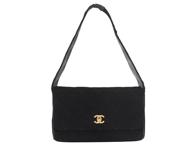 CHANEL Matelasse Shoulder Bag Cotton Black Gold CC - vista 13