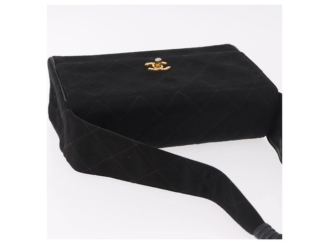 CHANEL Matelasse Shoulder Bag Cotton Black Gold CC - vista 6