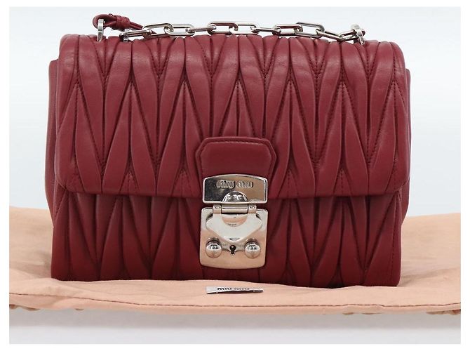 Miu Miu Matelasse Chain Shoulder Bag Leather Red Silver - vista 12