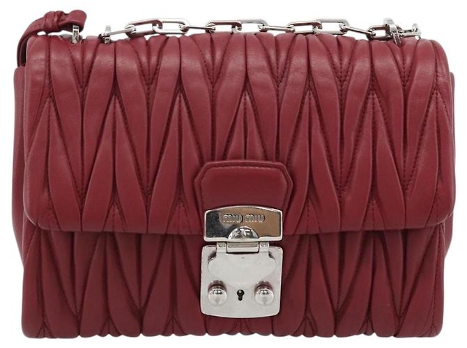 Miu Miu Matelasse Chain Shoulder Bag Leather Red Silver - vista 13