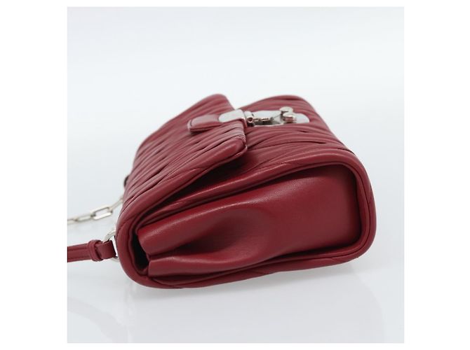 Miu Miu Matelasse Chain Shoulder Bag Leather Red Silver - vista 3