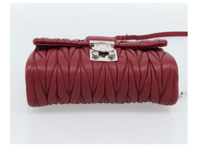 Miu Miu Matelasse Chain Shoulder Bag Leather Red Silver - vista 5