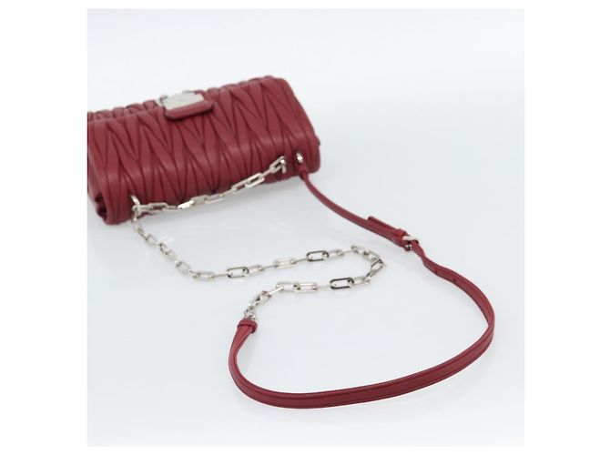 Miu Miu Matelasse Chain Shoulder Bag Leather Red Silver - vista 7