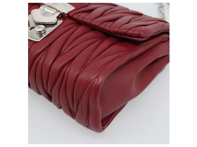 Miu Miu Matelasse Chain Shoulder Bag Leather Red Silver - vista 9