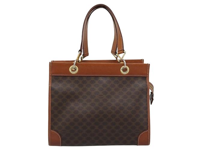 Céline CELINE Macadam Canvas Hand Bag PVC Leather Brown Gold - vista 13
