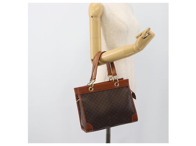Céline CELINE Macadam Canvas Hand Bag PVC Leather Brown Gold - vista 21