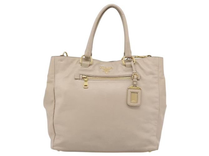 PRADA Hand Bag Leather 2way Beige Gold - vista 13