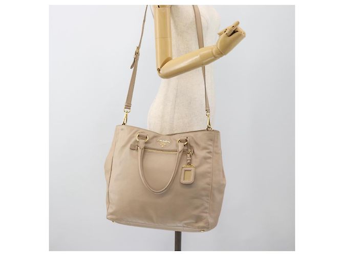 PRADA Hand Bag Leather 2way Beige Gold - vista 28