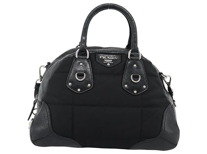 PRADA Hand Bag Leather 2way Black Silver - vista 13