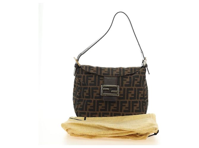 FENDI Zucca Canvas Mamma Baguette Shoulder Bag Black Brown - vista 12