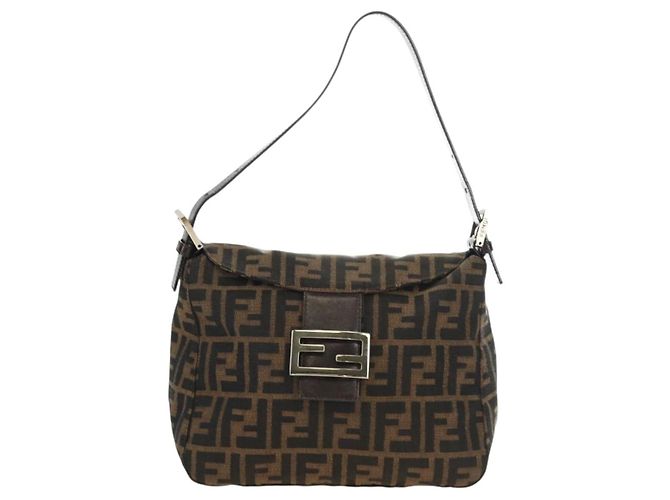 FENDI Zucca Canvas Mamma Baguette Shoulder Bag Black Brown - vista 13