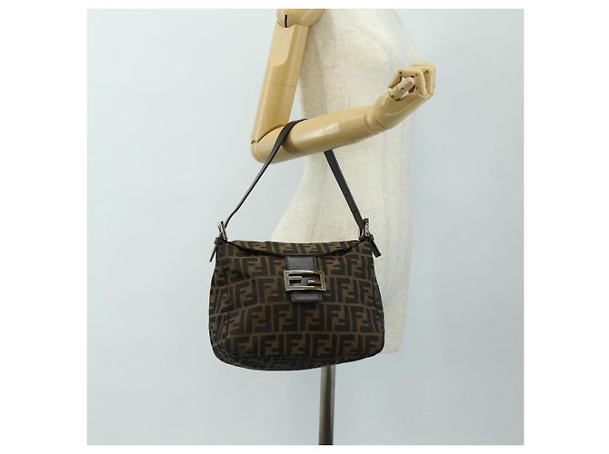 FENDI Zucca Canvas Mamma Baguette Shoulder Bag Black Brown - vista 26