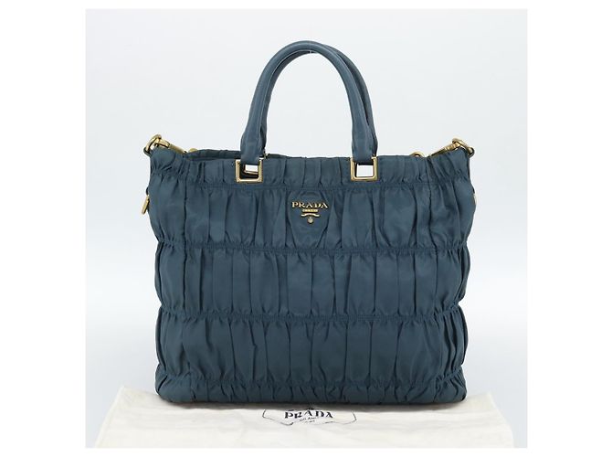 PRADA Gathered Hand Bag Nylon 2way Green Gold - vista 12