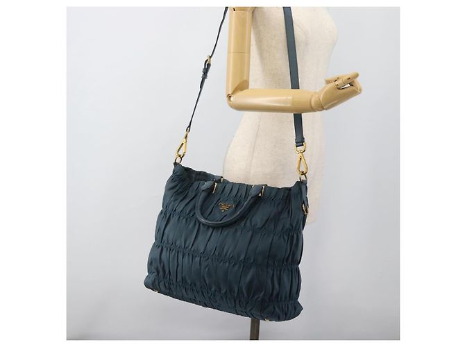 PRADA Gathered Hand Bag Nylon 2way Green Gold - vista 26