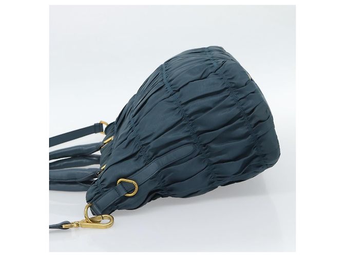 PRADA Gathered Hand Bag Nylon 2way Green Gold - vista 3