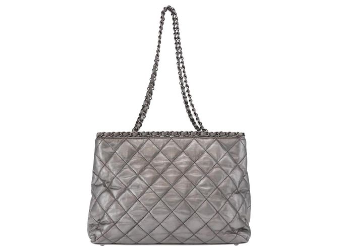 CHANEL Matelasse Chain Me Shoulder Bag Leather Silver CC - vista 2