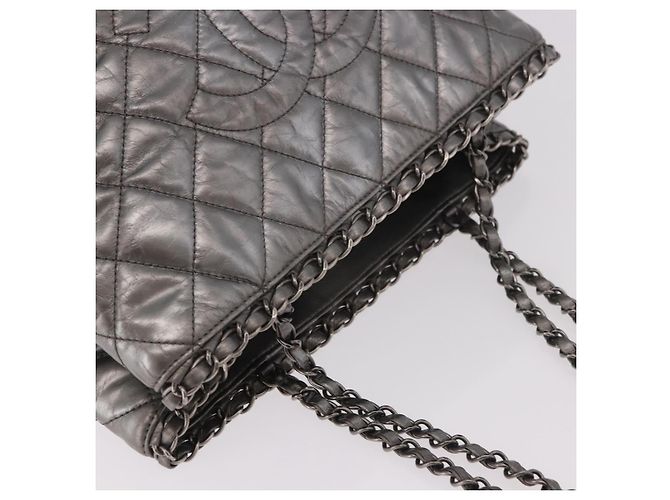 CHANEL Matelasse Chain Me Shoulder Bag Leather Silver CC - vista 6