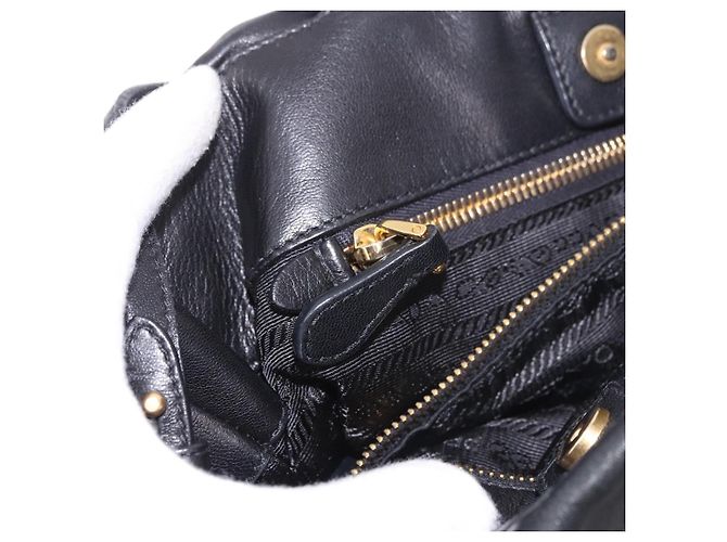 Bolsa de mão PRADA em couro 2way Preta Dourada - vista 25