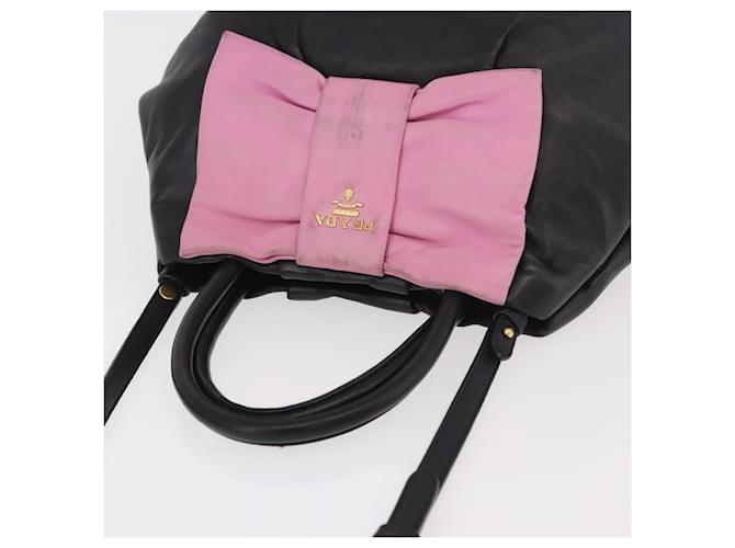 Bolsa de mão PRADA em couro 2way Preta Dourada - vista 6