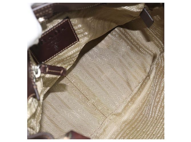 PRADA Jacquard Shoulder Bag Canvas Beige Gold - vista 10