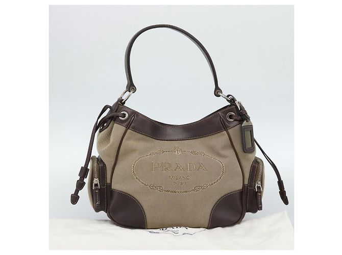 PRADA Jacquard Shoulder Bag Canvas Beige Gold - vista 12