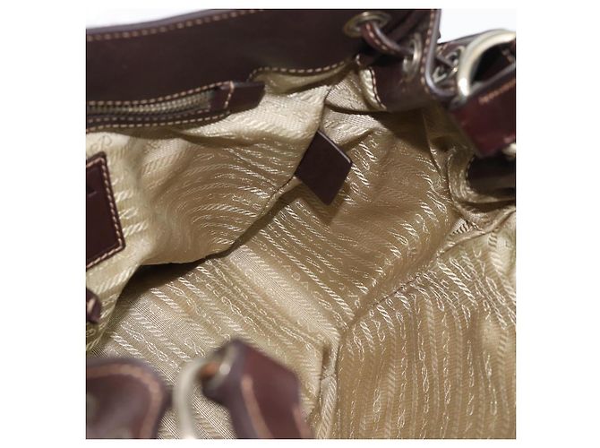 PRADA Jacquard Shoulder Bag Canvas Beige Gold - vista 19