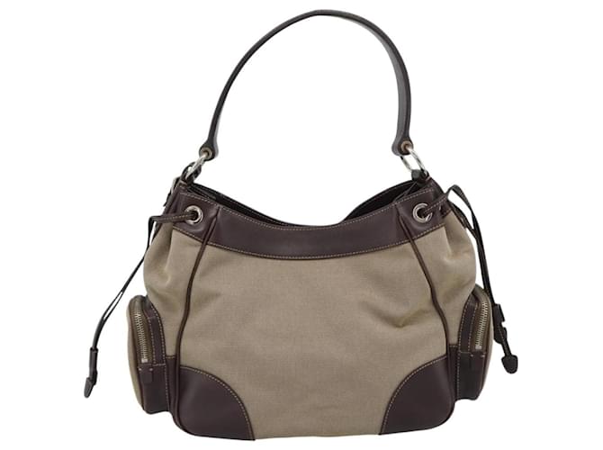 PRADA Jacquard Shoulder Bag Canvas Beige Gold - vista 2