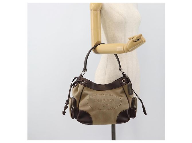 PRADA Jacquard Shoulder Bag Canvas Beige Gold - vista 24