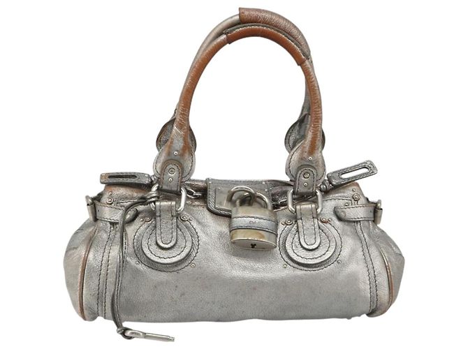 Chloé Bolsa de mão Chloe Paddington em couro prateado, autêntica, código am11924A. - vista 13