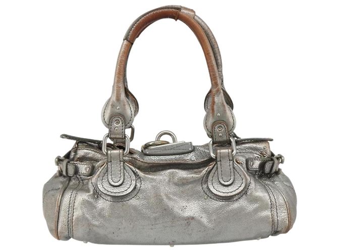 Chloé Bolsa de mão Chloe Paddington em couro prateado, autêntica, código am11924A. - vista 2