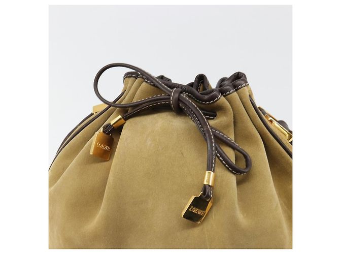 LOEWE Anagram Shoulder Bag Suede Beige Gold - vista 10