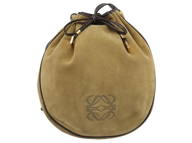 LOEWE Anagram Shoulder Bag Suede Beige Gold - vista 13