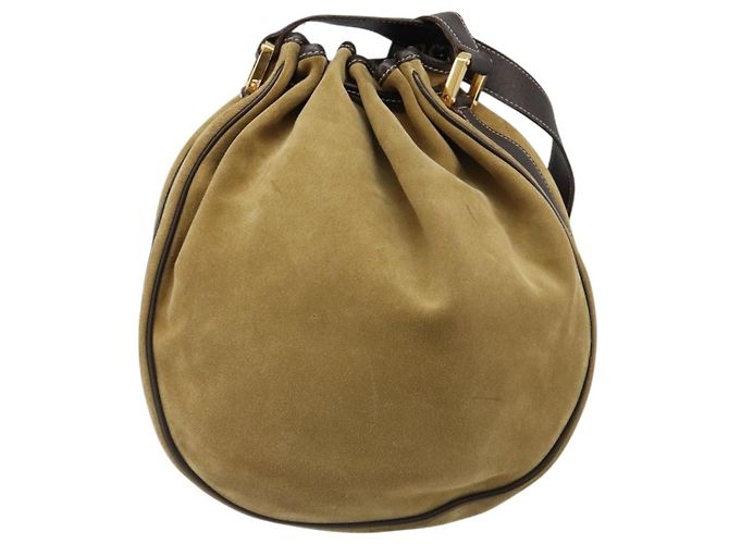LOEWE Anagram Shoulder Bag Suede Beige Gold - vista 2