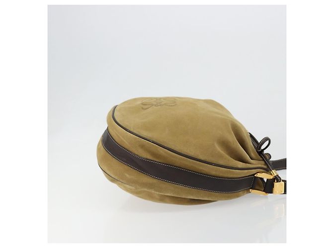 LOEWE Anagram Shoulder Bag Suede Beige Gold - vista 3