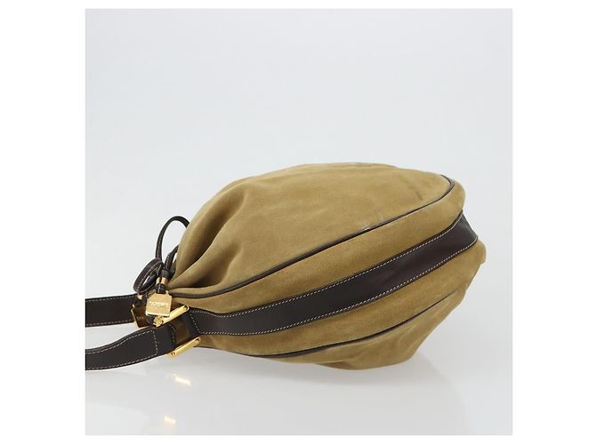 LOEWE Anagram Shoulder Bag Suede Beige Gold - vista 4