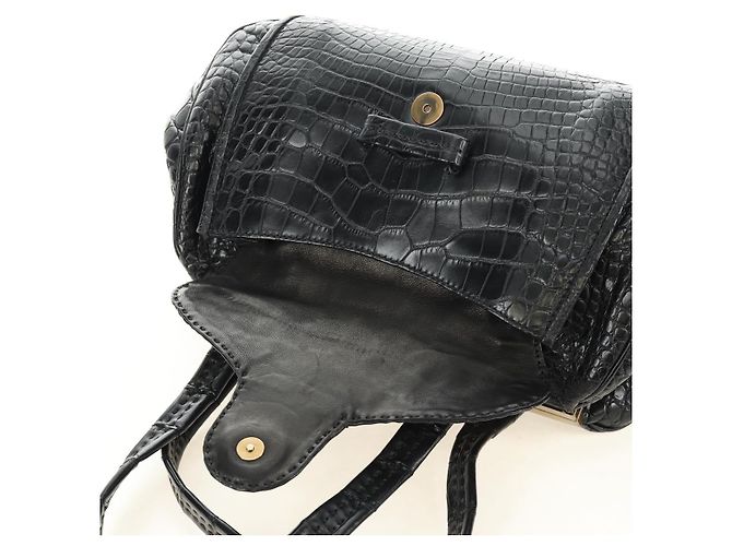 PRADA Hand Bag Leather Croco Embossed Black Gold - vista 19