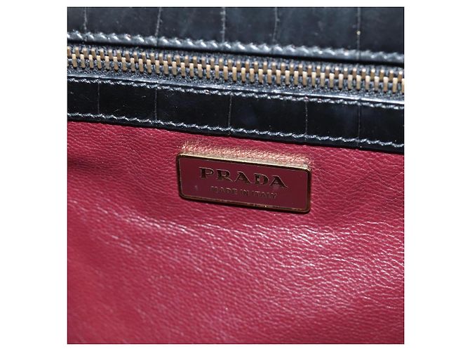 PRADA Hand Bag Leather Croco Embossed Black Gold - vista 22