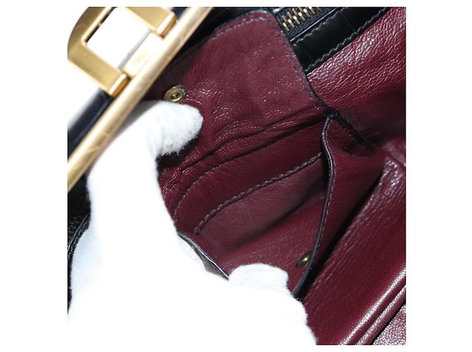 PRADA Hand Bag Leather Croco Embossed Black Gold - vista 25