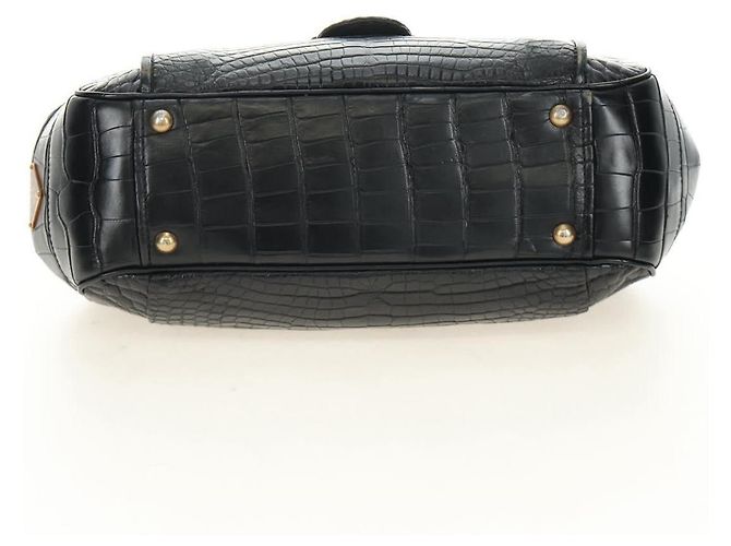 PRADA Hand Bag Leather Croco Embossed Black Gold - vista 5