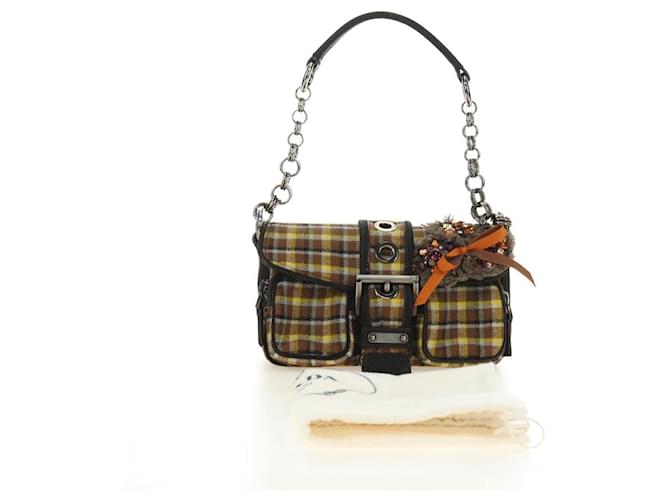 PRADA Chain Shoulder Bag Canvas Brown Silver - vista 12