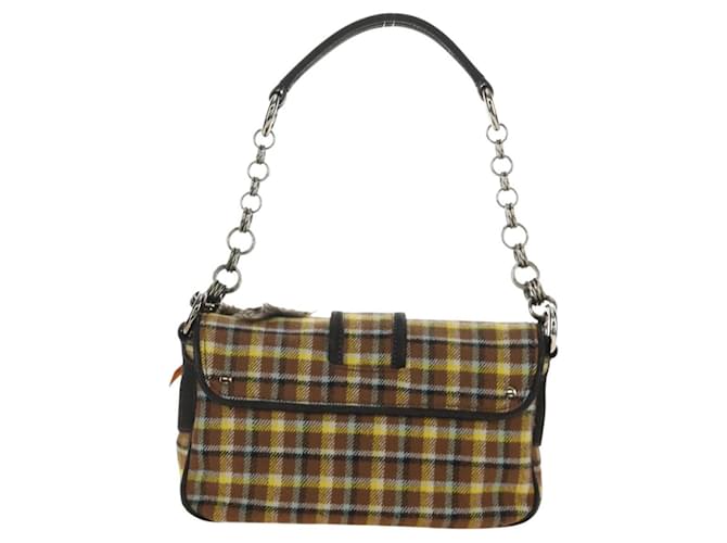 PRADA Chain Shoulder Bag Canvas Brown Silver - vista 2