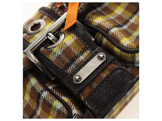 PRADA Chain Shoulder Bag Canvas Brown Silver - vista 20