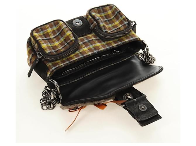 PRADA Chain Shoulder Bag Canvas Brown Silver - vista 23