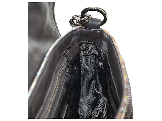 PRADA Chain Shoulder Bag Canvas Brown Silver - vista 29