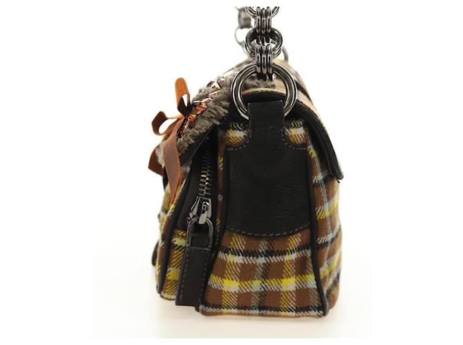 PRADA Chain Shoulder Bag Canvas Brown Silver - vista 3