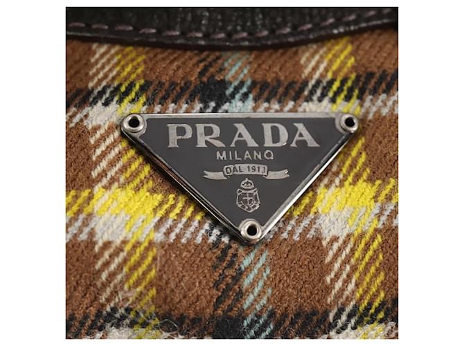 PRADA Chain Shoulder Bag Canvas Brown Silver - vista 32