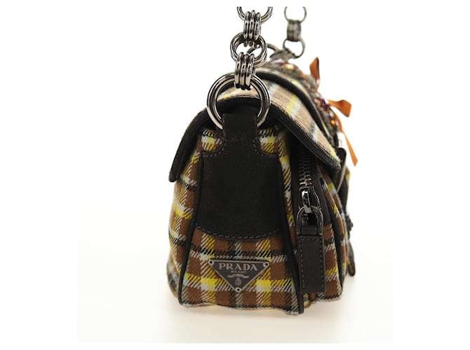 PRADA Chain Shoulder Bag Canvas Brown Silver - vista 4