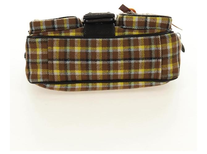 PRADA Chain Shoulder Bag Canvas Brown Silver - vista 5
