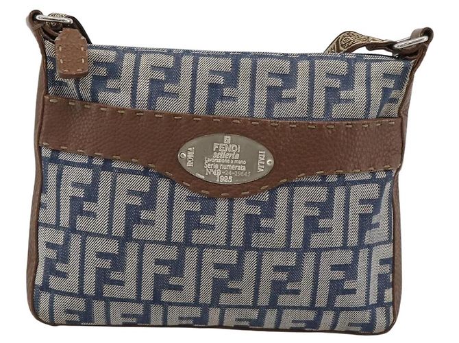 FENDI Zucca Canvas Celeria Shoulder Bag Blue Silver - vista 13