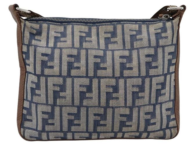 FENDI Zucca Canvas Celeria Shoulder Bag Blue Silver - vista 2